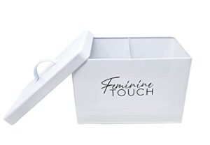 feminine touch tampon holder organizer for bathroom | metal bathroom organizers and storage box for bathroom products | behind toilet or countertop bathroom organizer | pad organizer for bathroom