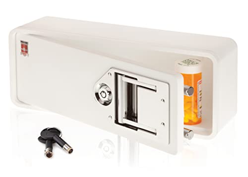 MEDICINE RX SAFE Medicine Safe-Barrel Key Lockbox, White