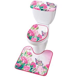 collections etc lovely 3-piece butterfly roses bathroom commode set