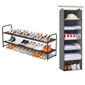 sleeping lamb long 2-tier shoe organizer for closet and 6 shelves jumbo hanging closet organizer and storage