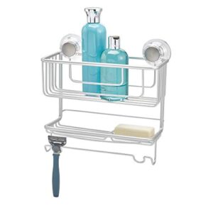 idesign metro rustproof aluminum turn-n-lock suction, bathroom shower combo basket for shampoo, conditioner, soap - 2 tiers, silver