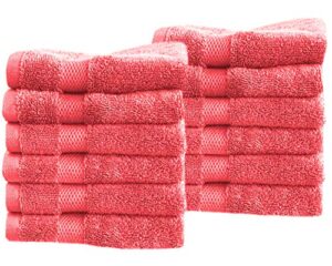 cotton & calm exquisitely fluffy 100% cotton wash cloths set - luxurious 12 pack coral washcloths - 13x13 inches face towel - super soft, thick & absorbent for face, hand, gym & spa
