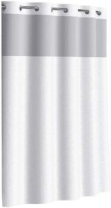 hookless dobby textured fabric shower curtain set with peva snap-in liner and window, no hooks required, 71 x 74, white