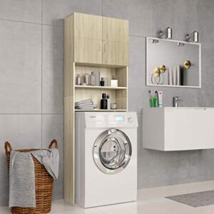 famirosa washing machine shelf, washer dryer storage shelf, toilet bathroom cabinet above with 2 doors and 2 open compartments 25.2"x10"x74.8"sonoma oak