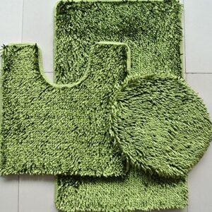 bh home & linen 3 piece shiny chenille bath rugs set large 18" x 30 contour mat 18"x18" and lid. (sage green)