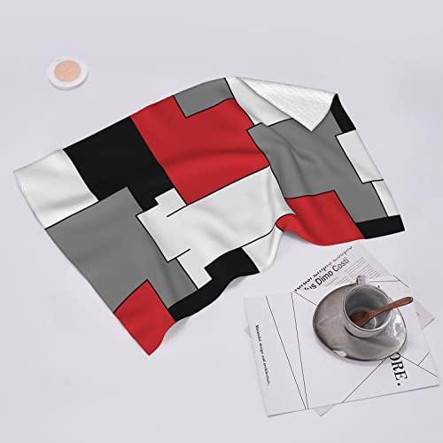 Abucaky White Black Grey and Red Irregular Geometric Hand Towel for Bathroom Soft Absorbent Fingertip Towel Multi-Purpose Towels for Bath, Gym and Spa