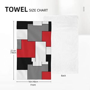 Abucaky White Black Grey and Red Irregular Geometric Hand Towel for Bathroom Soft Absorbent Fingertip Towel Multi-Purpose Towels for Bath, Gym and Spa