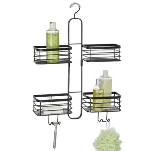 mdesign metal steel hanging shower caddy, 4 basket organizer rack for bathroom; hold handheld shower head, hose, shampoo, conditioner, shaving cream, soap, loofah - carson collection - matte black