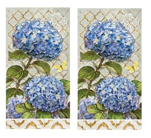 floral hand towels sets: quality disposable paper hand towels featuring beautiful flower themes - 32 total floral paper guest towels per set (blue heirloom)