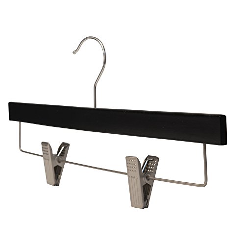 NAHANCO SL70214RC20 14" Slim Line Space Saving Wooden Skirt Hanger with Padded Clips (Pack of 20), Black