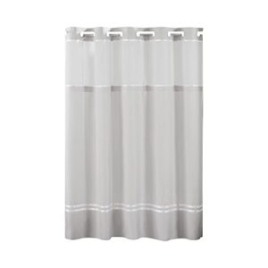 hookless monterey fabric shower curtain set with peva snap-in liner and window, no hooks required, 71 x 74, grey/white color