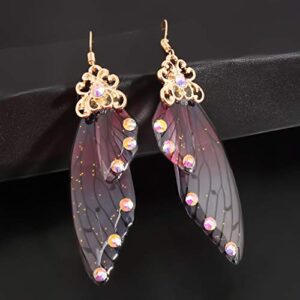Iumer Imitation Cicada Wing Dangle Earring Hook Women Vintage Minimalist Party Wedding Long Drop Earring,red
