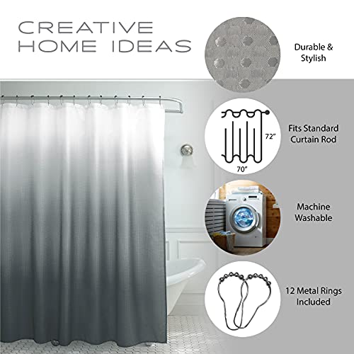 Creative Home Ideas Waffle Shower Curtain Set, 70" x 72", Dark Grey Ombre