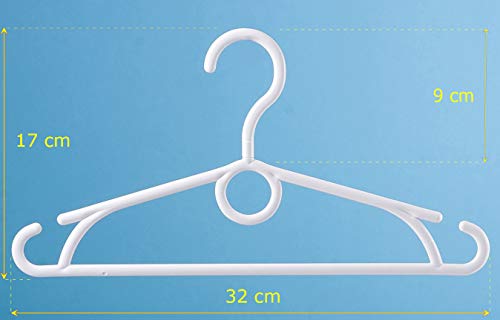 Dream-Home Childrens Plastic Clothes Hangers - 12.6 inch - 360° Swivel Hook - SuperStrong Durable - Side Hooks for Spaghettis & Baby Dresses, Loop for Cascading or Kids Accessories - Set of 20 - White