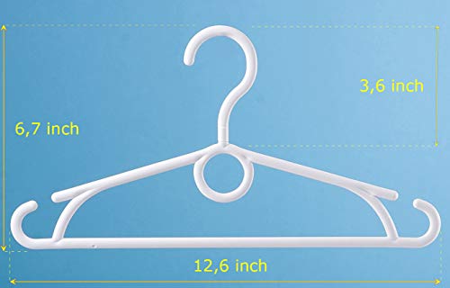 Dream-Home Childrens Plastic Clothes Hangers - 12.6 inch - 360° Swivel Hook - SuperStrong Durable - Side Hooks for Spaghettis & Baby Dresses, Loop for Cascading or Kids Accessories - Set of 20 - White