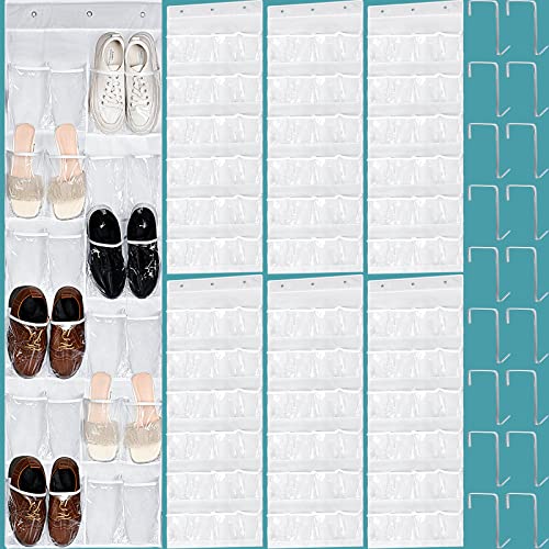 Shappy Pack Over The Door Shoe Organizer 24 Clear Pockets Shoe Rack over Door Hanging Shoe Rack Organizer Holder Large Door Shoe Rack Hanging for Closet with 18 Metal Hooks for Men Women Kids, White