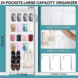 Shappy Pack Over The Door Shoe Organizer 24 Clear Pockets Shoe Rack over Door Hanging Shoe Rack Organizer Holder Large Door Shoe Rack Hanging for Closet with 18 Metal Hooks for Men Women Kids, White