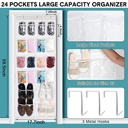 Shappy Pack Over The Door Shoe Organizer 24 Clear Pockets Shoe Rack over Door Hanging Shoe Rack Organizer Holder Large Door Shoe Rack Hanging for Closet with 18 Metal Hooks for Men Women Kids, White