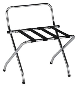 pilaster designs contemporary foldable 24-inch bess chrome & black metal luggage rack stand with high back & nylon belts