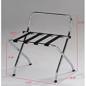 Pilaster Designs Contemporary Foldable 24-Inch Bess Chrome & Black Metal Luggage Rack Stand with High Back & Nylon Belts