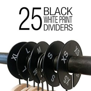 NAHANCO CBWKIT2 Black Round Clothing Size Divider with White Print for Home or Clothing Store, XS-XL, Kit of 25 (5 Sizes of 5 Each), Black w/White Print