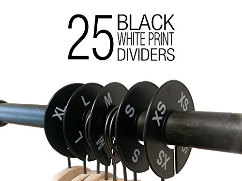 NAHANCO CBWKIT2 Black Round Clothing Size Divider with White Print for Home or Clothing Store, XS-XL, Kit of 25 (5 Sizes of 5 Each), Black w/White Print