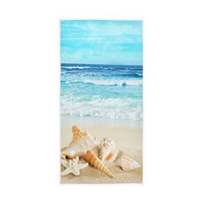 zoeo beach hand towel summer sea shell sandy ocean fingertip face towels cotton soft absorbent luxury kitchen dish cloth washcloths 30 x 15 inch for bathroom guest gym hotel spa yoga sport home decor