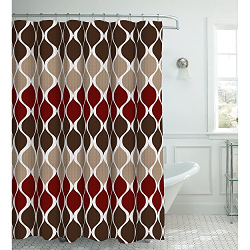 Creative Home Ideas – Textured Clarisse Shower Curtain Set | Set of 1 Shower Curtain & 12 Metal Hooks | Rust Resistant | 100% Polyester | Machine Washable | Measures 70” X 72” | Espresso