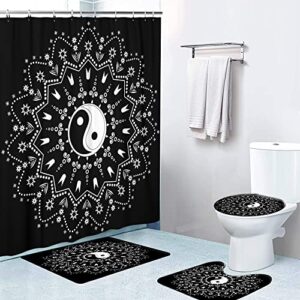 hodkhno yin yang mandala shower curtains sets with non-slip rugs, toilet lid cover and bath mat waterproof bathroom decor 4pcs set (72 x 72in)