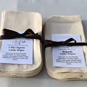 2 Ply Organic Flannel Washable Baby Wipes 8 x 8 Inches Set of 10 Matching Organic Cotton Thread