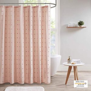 urban habitat brooklyn cotton fabric shower curtain jacquard pom-pom machine washable shabby chic modern home bathroom décor bathtub privacy screen, 70" x 72", pink