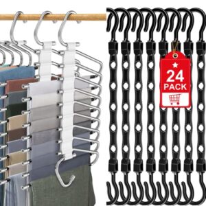 2 pack pants hangers space saving + 24 pack hangers space saving closet organizers and storage for wardrobe apartment college dorm room essentials