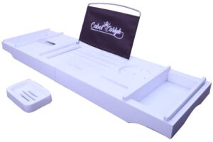 cabot & carlyle luxury bath caddy tray for tub | bath table | premium bamboo bathtub tray for tub | fits all bath accessories wine glass, books, tablets, cellphones, shampoo | bath shelf foldable