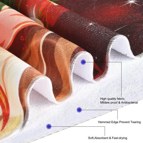 7 Piece Merry Christmas Shower Curtain Sets with Rugs and Towels, Include Non-Slip Rugs, Toilet Lid Cover, Bath Towel and Mat, Red Bell Bow Shower Curtain with 12 Hooks for Christmas Decoration
