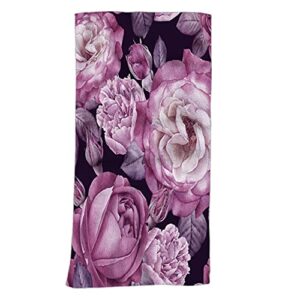 swono purple rose hand towel cotton washcloths,floral with watercolor roses and peonies soft towels for bathroom spa gym yoga beach kitchen,hand towel 15x30 inch