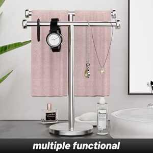 VEHHE Hand Towel Holder Stand, Double T-Shape Towel Rack Countertop with Suction Cups, Free Standing Towel Holder for Bathroom, Kitchen and Vanity, Waterproof Hand Towel Stand Made of Stainless Steel