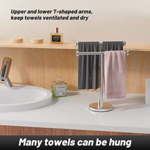 VEHHE Hand Towel Holder Stand, Double T-Shape Towel Rack Countertop with Suction Cups, Free Standing Towel Holder for Bathroom, Kitchen and Vanity, Waterproof Hand Towel Stand Made of Stainless Steel