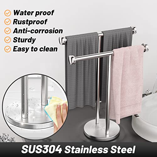 VEHHE Hand Towel Holder Stand, Double T-Shape Towel Rack Countertop with Suction Cups, Free Standing Towel Holder for Bathroom, Kitchen and Vanity, Waterproof Hand Towel Stand Made of Stainless Steel