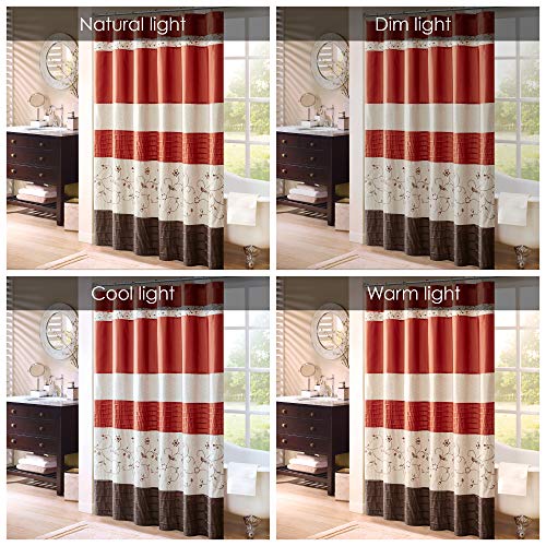 Serene Flora Fabric Shower Curtain , mbroidered Transitional Shower Curtains for Bathroom , 72 X 72" , Red