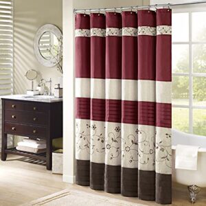 Serene Flora Fabric Shower Curtain , mbroidered Transitional Shower Curtains for Bathroom , 72 X 72" , Red