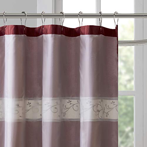 Serene Flora Fabric Shower Curtain , mbroidered Transitional Shower Curtains for Bathroom , 72 X 72" , Red