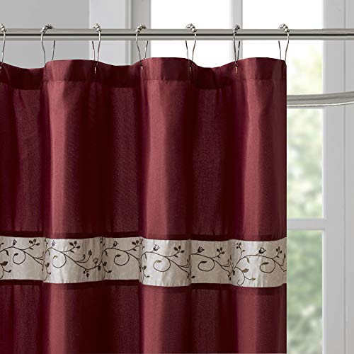 Serene Flora Fabric Shower Curtain , mbroidered Transitional Shower Curtains for Bathroom , 72 X 72" , Red