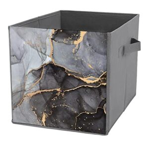 DamTma Luxury Black Marble Collapsible Storage Bins Classic Black White Fabric Storage Cubes with Handles Basket Storage Organizer for Shelves Closet Bedroom Living Room 10.6 in