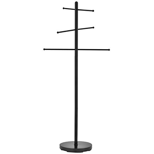 MyGift Black Metal Freestanding Bathroom Towel Holder Drying Rack with 6 Bars and Weighted Base, Spa or Poolside Towel Stand