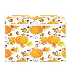 storage bins with lids foldable storage baskets storage cubes collapsible closet organizer containers with cover pumpkins and yellow maple leaves for home office organizer closet, shelves, toy, nurser