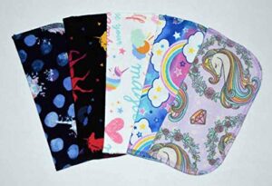 1 ply printed flannel 8x8 inches little wipes set of 5 unicorns and rainbows