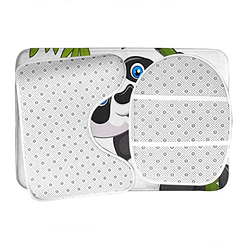 WONDERTIFY Baby Panda Bathroom Antiskid Pad Cute Funny Naughty Panda Hanging Bamboo 3 Pieces Bathroom Rugs Set, Bath Mat+Contour+Toilet Lid Cover