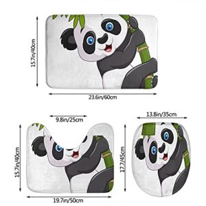 WONDERTIFY Baby Panda Bathroom Antiskid Pad Cute Funny Naughty Panda Hanging Bamboo 3 Pieces Bathroom Rugs Set, Bath Mat+Contour+Toilet Lid Cover