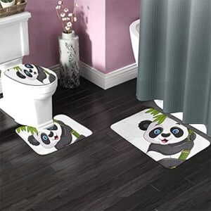 WONDERTIFY Baby Panda Bathroom Antiskid Pad Cute Funny Naughty Panda Hanging Bamboo 3 Pieces Bathroom Rugs Set, Bath Mat+Contour+Toilet Lid Cover