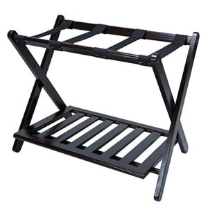 misc espresso brown hotel luggage rack for guest room folding suitcase rack collapsible carry on holder bedroom, sturdy wooden